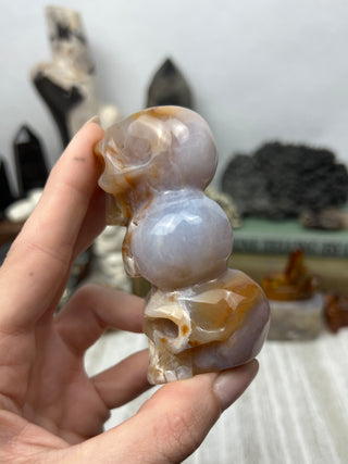 Chalcedony Crystal Skull Sculpture | Hand-Carved
