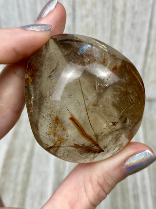 Rutile Smoky Quartz Semi-Polished Free Form High Grade from Curious Muse Crystals Tagged with clear, clear brazil quartz, crystal energy, crystal lens, genuine crystal, hide-notify-btn, polished, quartz, reiki crystal, reiki healing, rutile