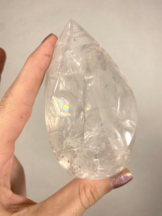 Girasol Quartz Flame | Rainbows Inclusions from Curious Muse Crystals Tagged with brazil, carving, clear, clear quartz, crystal, flame, hide-notify-btn, pink, polished, quartz, tower