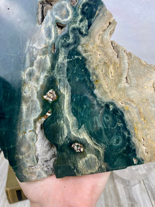 Ocean Jasper Slab | Unique Patterns from Curious Muse Crystals Tagged with Crystal healing, drusy pocket, hide-notify-btn, jasper, Madagascar mineral, mineral collection, natural mineral, ocean jasper, Orbicular jasper, peace and calming, purple, reiki healing, slab, white