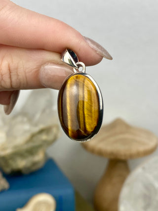 Tiger's Eye in Sterling Silver Pendant from Curious Muse Crystals Tagged with confidence, confidence crystal, hide-notify-btn, necklace, Pendant, solar plexus, solar plexus chakra, solar plexus work, sterling silver, tiger eye, tigers eye, yellow