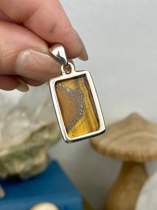 Tiger's Eye in Sterling Silver Pendant from Curious Muse Crystals Tagged with confidence, confidence crystal, hide-notify-btn, necklace, Pendant, solar plexus, solar plexus chakra, solar plexus work, sterling silver, tiger eye, tigers eye, yellow