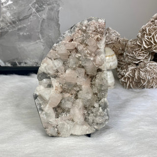 Apophyllite on Chalcedony with Pink Inclusions | India from Curious Muse Crystals for 95. Tagged with apophyllite, chalcedony, clear, hide-notify-btn, pink, raw, zeolite