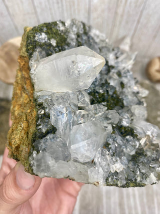 Epidote with Quartz Cluster | Turkish Forest Fairy Crystal