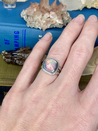 Welo Opal in Sterling Silver Ring | Silent Wolf Jewelry from Curious Muse Crystals Tagged with Ethiopian opal, flashy opal, opal, Opal ring, ring, Silent wolf jewelry, silver ring, Sterling, sterling silver, Welo Opal