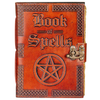 Book of Spells Leather Journal from Curious Muse Crystals for 35. Tagged with book, book of shadows, book of spells, journal, leather bound, parchment paper