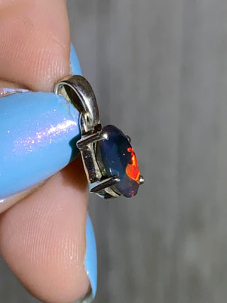 Black Opal in Sterling Silver Pendant from Curious Muse Crystals Tagged with black opal, crystal healing, Crystal Jewelry, energy work, flashy opal, hide-notify-btn, opal, opal crystal pendant, reiki crystal, Sterling, sterling silver, witchy jewelry