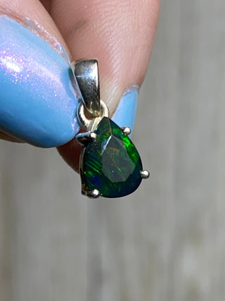 Black Opal in Sterling Silver Pendant from Curious Muse Crystals Tagged with black opal, crystal healing, Crystal Jewelry, energy work, flashy opal, hide-notify-btn, opal, opal crystal pendant, reiki crystal, Sterling, sterling silver, witchy jewelry