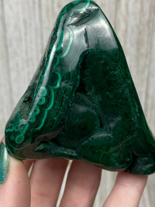 Malachite High Grade Polished Chunk from Curious Muse Crystals Tagged with Copper Stone, Crystal Healing, Dark Green Stone, Genuine Crystal, green, Hearth Chakra, hide-notify-btn, Malachite, Manifestation, Mineral Collection, Natural Mineral, Raw Min