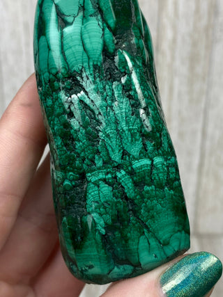 Malachite High Grade Polished Chunk from Curious Muse Crystals Tagged with Copper Stone, Crystal Healing, Dark Green Stone, Genuine Crystal, green, Hearth Chakra, hide-notify-btn, Malachite, Manifestation, Mineral Collection, Natural Mineral, Raw Min