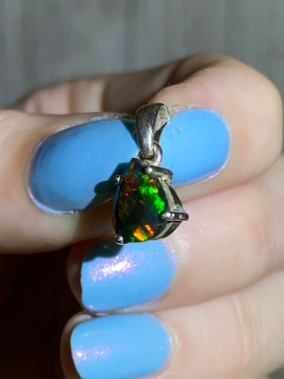 Black Opal in Sterling Silver Pendant from Curious Muse Crystals Tagged with black opal, crystal healing, Crystal Jewelry, energy work, flashy opal, hide-notify-btn, opal, opal crystal pendant, reiki crystal, Sterling, sterling silver, witchy jewelry