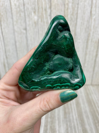 Malachite High Grade Polished Chunk from Curious Muse Crystals Tagged with Copper Stone, Crystal Healing, Dark Green Stone, Genuine Crystal, green, Hearth Chakra, hide-notify-btn, Malachite, Manifestation, Mineral Collection, Natural Mineral, Raw Min