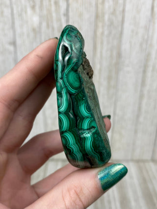 Malachite High Grade Polished Chunk from Curious Muse Crystals Tagged with Copper Stone, Crystal Healing, Dark Green Stone, Genuine Crystal, green, Hearth Chakra, hide-notify-btn, Malachite, Manifestation, Mineral Collection, Natural Mineral, Raw Min