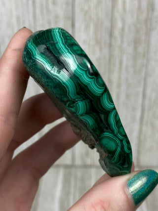 Malachite High Grade Polished Chunk from Curious Muse Crystals Tagged with Copper Stone, Crystal Healing, Dark Green Stone, Genuine Crystal, green, Hearth Chakra, hide-notify-btn, Malachite, Manifestation, Mineral Collection, Natural Mineral, Raw Min