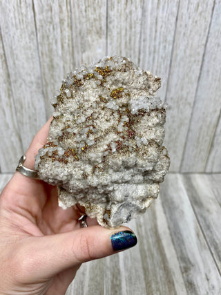 Calcite with Chalcopyrite | Cozamin Mine, Zacatecas, Mexico from Curious Muse Crystals Tagged with calcite, chalcopyrite, clear, fine mineral, gold, hide-notify-btn, mexico, raw