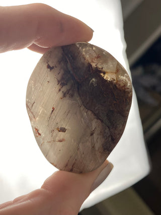 Rutile Inclusion Quartz Polished Free Form with Amphibole Phantoms from Curious Muse Crystals Tagged with clear, clear brazil quartz, crystal energy, crystal lens, genuine crystal, hide-notify-btn, quartz, reiki crystal, reiki healing, rutile