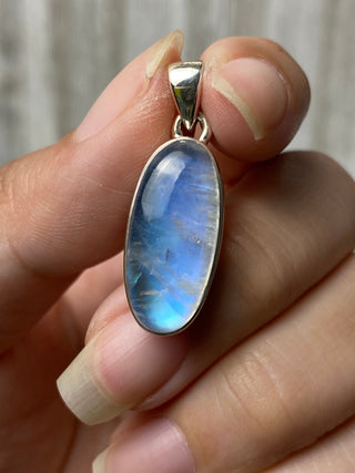 Rainbow Moonstone in Sterling Silver Pendant from Curious Muse Crystals Tagged with big crystal necklace, blue, blue crystal jewelry, blue moonstone, crystal energy, Crystal Jewelry, moonstone, natural moonstone, Pendant, rainbow moonstone, reiki hea