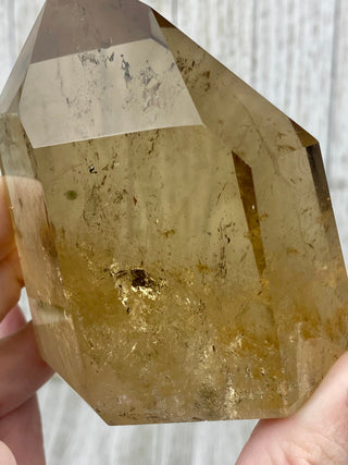 Citrine Tower from Brazil with Green Tourmaline | Polished Crystal Obelisk from Curious Muse Crystals Tagged with brazil, citrine, Crystal healing, genuine crystal, natural citrine, solar plexus chakra, tower, yellow