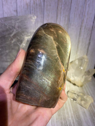 Black Moonstone Extra Flashy Polished Crystal | Orthoclase Feldspar from Curious Muse Crystals Tagged with black, black moonstone, Crystal healing, genuine crystal, hide-notify-btn, intuition stone, Madagascar mineral, mineral collection, moonstone,