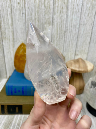 Rainbow Filled Quartz Flame from Curious Muse Crystals Tagged with brazil, carving, clear, clear quartz, crystal, flame, hide-notify-btn, polished, quartz, tower