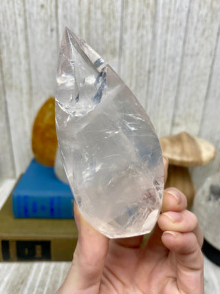 Rainbow Filled Quartz Flame from Curious Muse Crystals Tagged with brazil, carving, clear, clear quartz, crystal, flame, hide-notify-btn, polished, quartz, tower