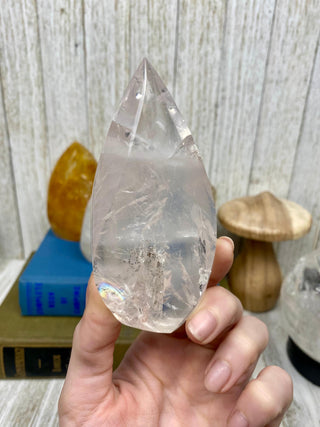 Rainbow Filled Quartz Flame from Curious Muse Crystals Tagged with brazil, carving, clear, clear quartz, crystal, flame, hide-notify-btn, polished, quartz, tower
