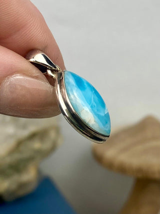 Larimar in Sterling Silver Pendant from Curious Muse Crystals Tagged with blue, crystal healing, Crystal Jewelry, energy work, hide-notify-btn, larimar, Sterling, sterling silver