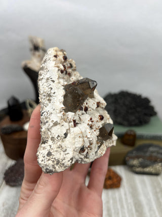 Garnet on Smoky Quartz and Feldspar | Collector Mineral