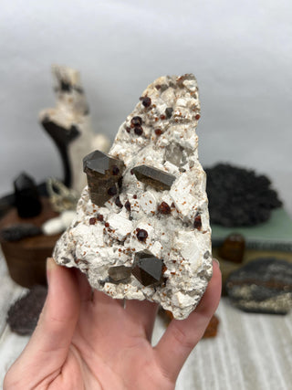 Garnet on Smoky Quartz and Feldspar | Collector Mineral
