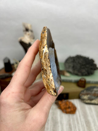 Blue Chalcedony Owl Hand Carved Animal Geode | Crystal Home Decor