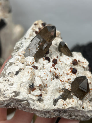 Garnet on Smoky Quartz and Feldspar | Collector Mineral