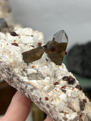 Garnet on Smoky Quartz and Feldspar | Collector Mineral