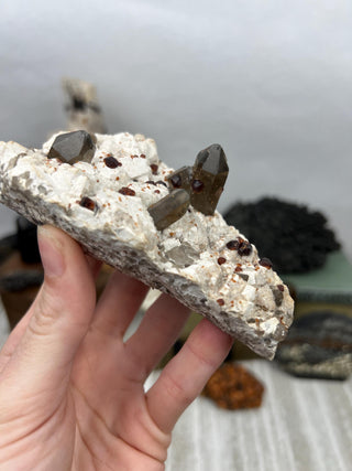 Garnet on Smoky Quartz and Feldspar | Collector Mineral