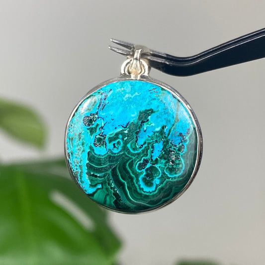 Malachite & Chrysocolla in Sterling Silver Pendant from Curious Muse Crystals for 77.00. Tagged with chrysocolla, hide-notify-btn, malachite, necklace, pendant, sterling silver