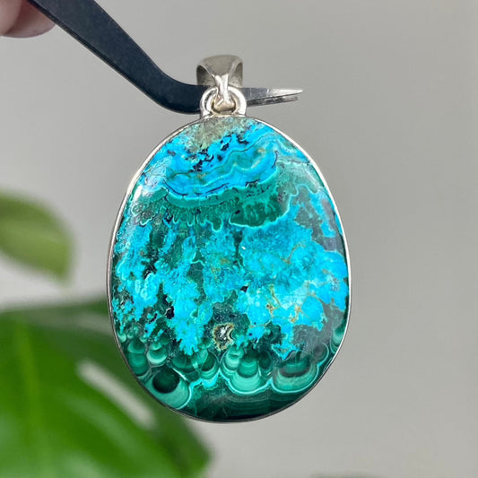 Malachite & Chrysocolla in Sterling Silver Pendant from Curious Muse Crystals for 80.00. Tagged with chrysocolla, hide-notify-btn, malachite, necklace, Pendant, sterling silver