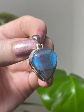 Blue Flash Labradorite in Sterling Silver Pendant | BL1 from Curious Muse Crystals Tagged with big crystal necklace, blue, blue crystal jewelry, blue labradorite, crystal energy, Crystal Jewelry, full flash lab, Labradorite, Pendant, reiki healing, silver crystal jewel, Sterling, sterling silver