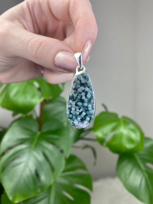 Grape Agate in Sterling Silver Pendant - GA3 from Curious Muse Crystals for 56. Tagged with botyroidal, chalcedony, Crystal healing, genuine crystal, grape agate, hide-notify-btn, jewelry, natural mineral, Pendant, purple, raw mineral, reiki crystal, Sterling