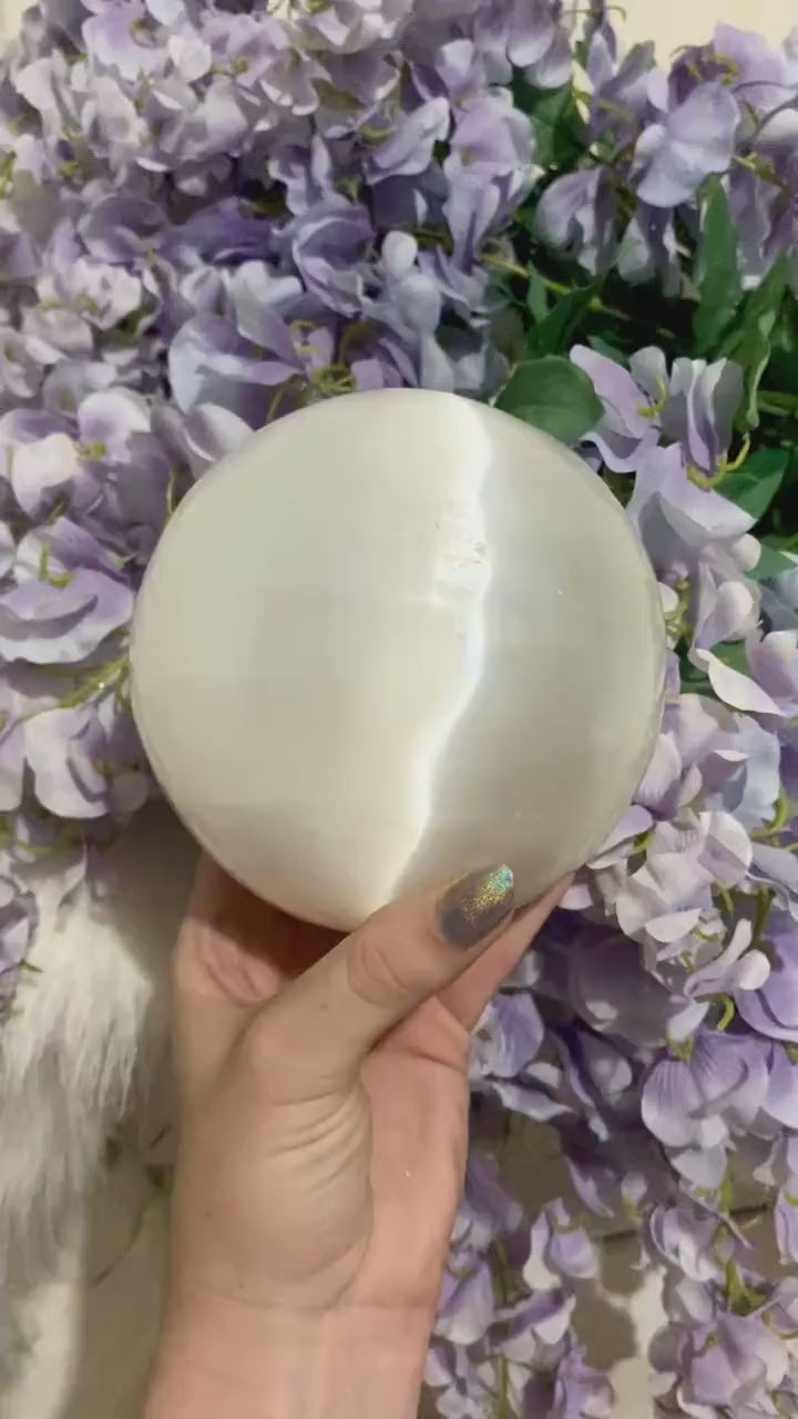 Selenite Gypsum Sphere - Satin Spar Cleansing Crystal Ball