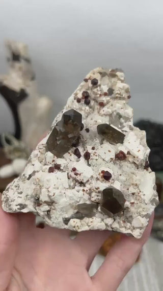 Garnet on Smoky Quartz and Feldspar | Collector Mineral