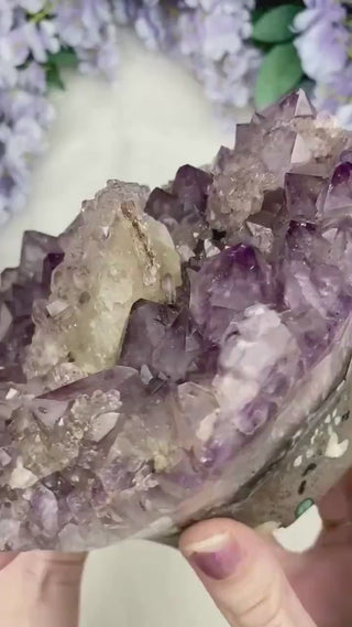Amethyst with Calcite - Unique Double Terminated Amethyst with Goethite - from Brazil