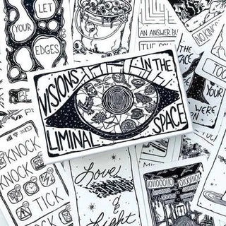 Visions in the Liminal Space Oracle from Curious Muse Crystals Tagged with alternative tarot, black and white oracle, divination tool, feminine tarot, goddess oracle, liminal space, liminal space tarot, tarot deck, throat chakra, visions in the liminal space, wayhome, with guidebook