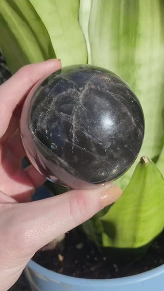Black Moonstone Sphere - Flashy Orthoclase Feldspar Black Crystal