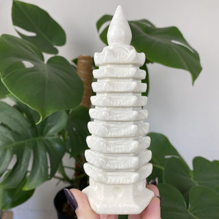 White Jade Pagoda Carving from Curious Muse Crystals Tagged with carving, hide-notify-btn, jade, sacred space, statue, white, white jade