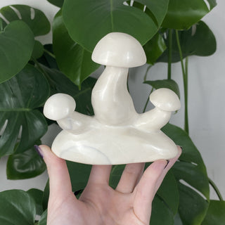 White Jade Mushroom Cluster from Curious Muse Crystals Tagged with carving, hide-notify-btn, jade, mushroom, sacred space, statue, white, white jade