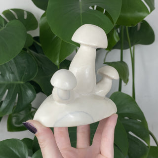 White Jade Mushroom Cluster from Curious Muse Crystals for 170. Tagged with carving, hide-notify-btn, jade, mushroom, sacred space, statue, white, white jade