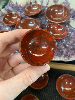 Red Jasper Crystal Bowl from Curious Muse Crystals Tagged with altar tool, bowl, candle holder, crystal bowl, Crystal carving, Crystal decor, genuine crystal, grounding crystal, jasper, offering bowl, red, red jasper, reiki crystal, reiki healing, reiki tools, ritual tool, sacred space