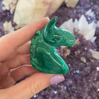 Malachite Animal Guide Carving | Horse from Curious Muse Crystals for 75. Tagged with animal carving, carving, Crystal carving, green, horse, malachite