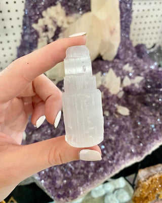 Selenite Mini Raw Tower - Cleansing from Curious Muse Crystals Tagged with aura cleansing, cleansing, cleansing crystal, cleansing wand, crown chakra, crystal healing, crystal magic, Crystal tower, energy work, genuine crystal, raw selenite, selenite, selenite wand, soothing stone, tower, white