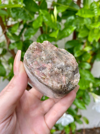 Pink and Green Tourmaline in Moonstone - Raw Top Polished Free Form from Curious Muse Crystals for 66. Tagged with Crystal healing, genuine crystal, hide-notify-btn, natural mineral, raw mineral, reiki crystal, tourmaline