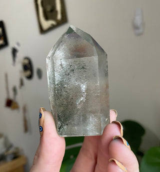 Chlorite Phantom Quartz Tower | Brazil from Curious Muse Crystals for 38. Tagged with brazil, chlorite, clear, crystal energy, green, hide-notify-btn, phantom, quartz, reiki healing, tower